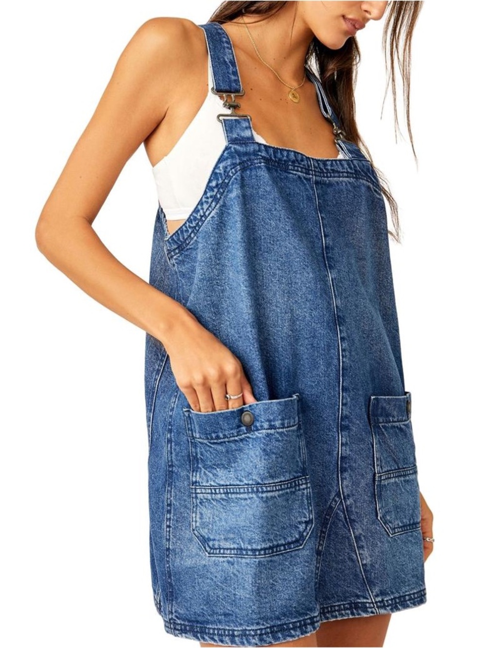 Free People Denim Overall Dress in Medium Blue